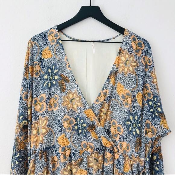 NWT Free People Dress Teegan Mini Faux Wrap Top Long Sleeve Floral V-Neck Large - Picture 8 of 10